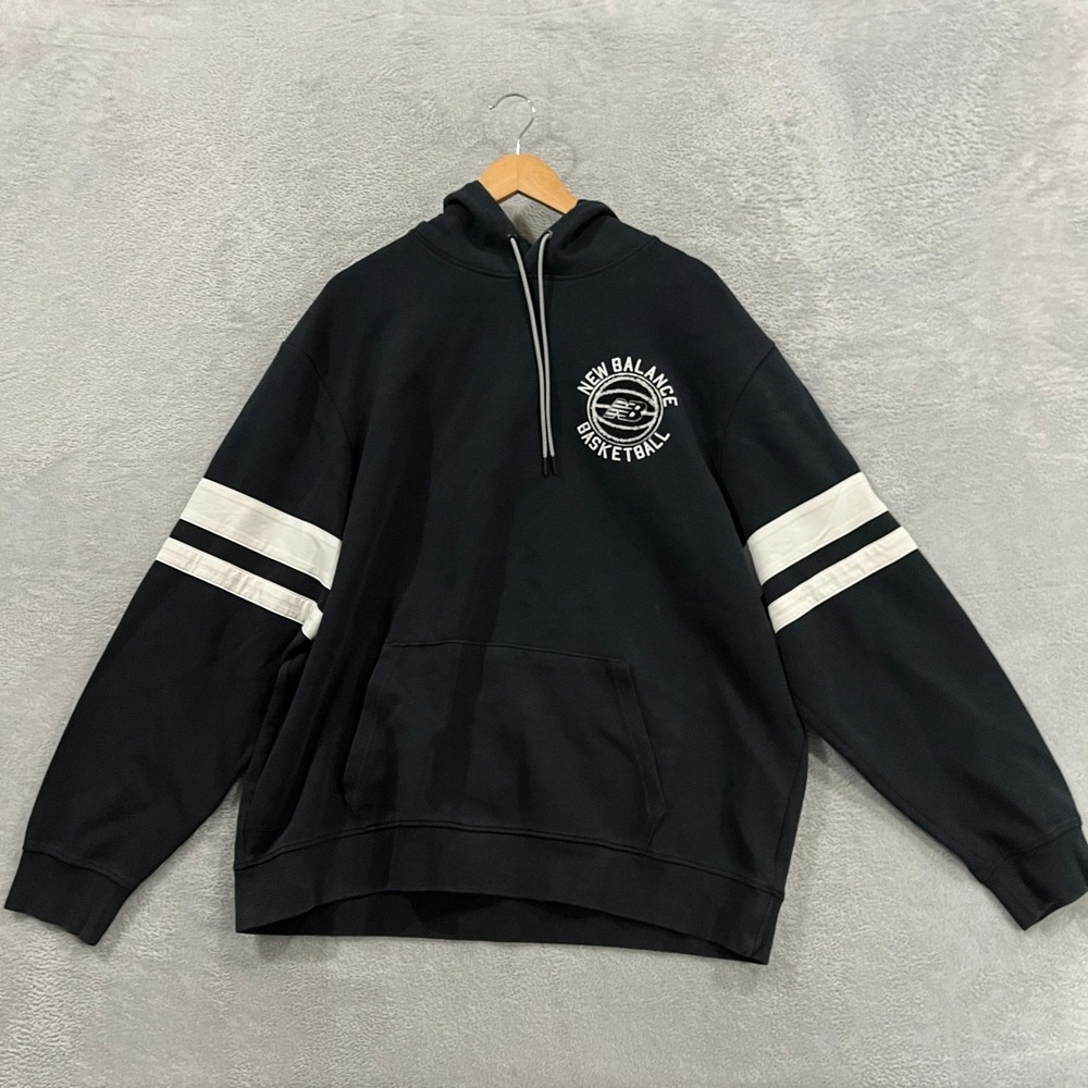 New Balance Basketball Hoodie Mens 2XL Black White Striped Long Sleeve Pullover